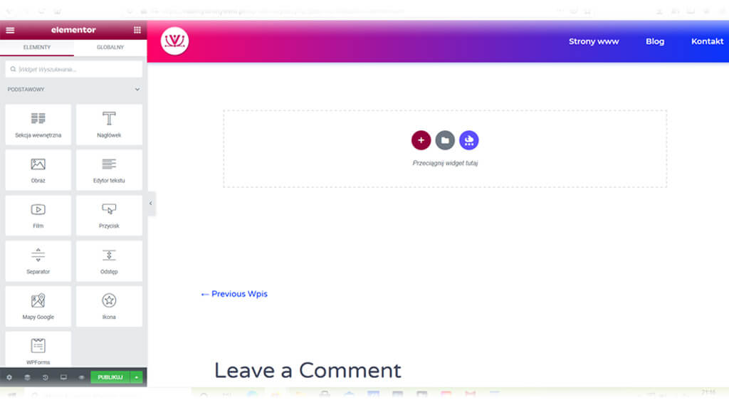 Edytor Elementor - interfejs